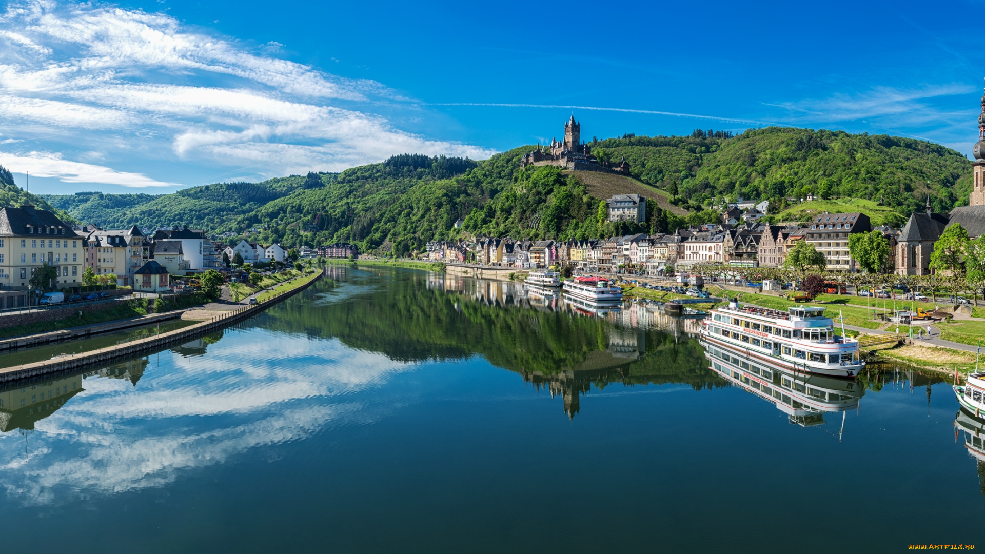 города, -, панорамы, германия, мозель