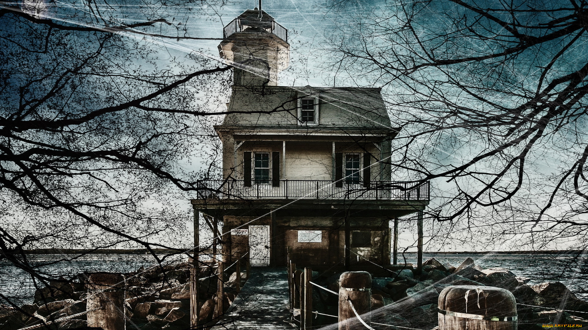 разное, компьютерный, дизайн, дом, линии, озеро, камни, деревья