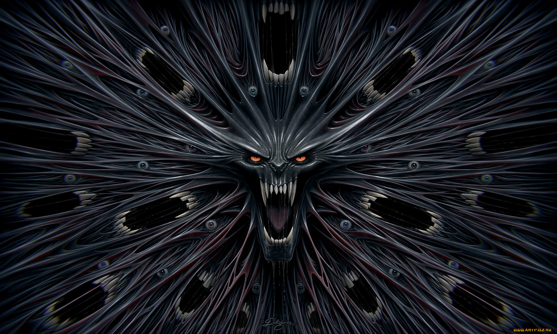 фэнтези, демоны, рты, глаза, оскал, демон