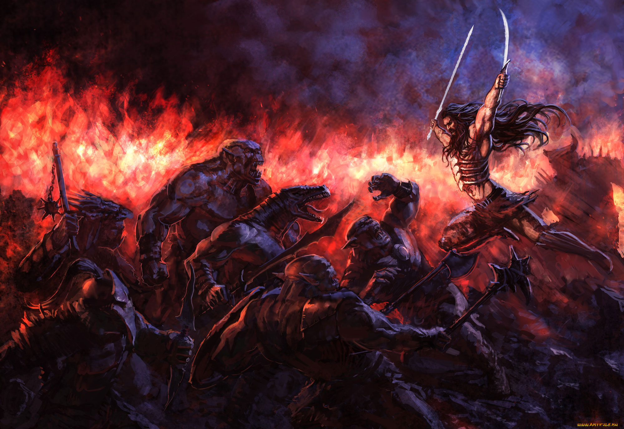 фэнтези, существа, сабля, бой, мужчина