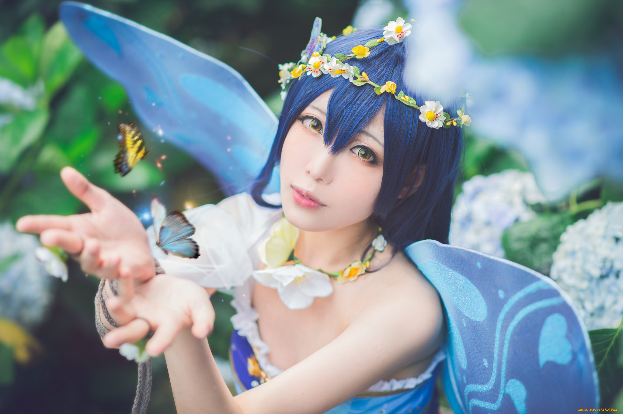 разное, cosplay, , косплей, челка, гортензия, синие, волосы, персонаж, сказочный, жест, венок