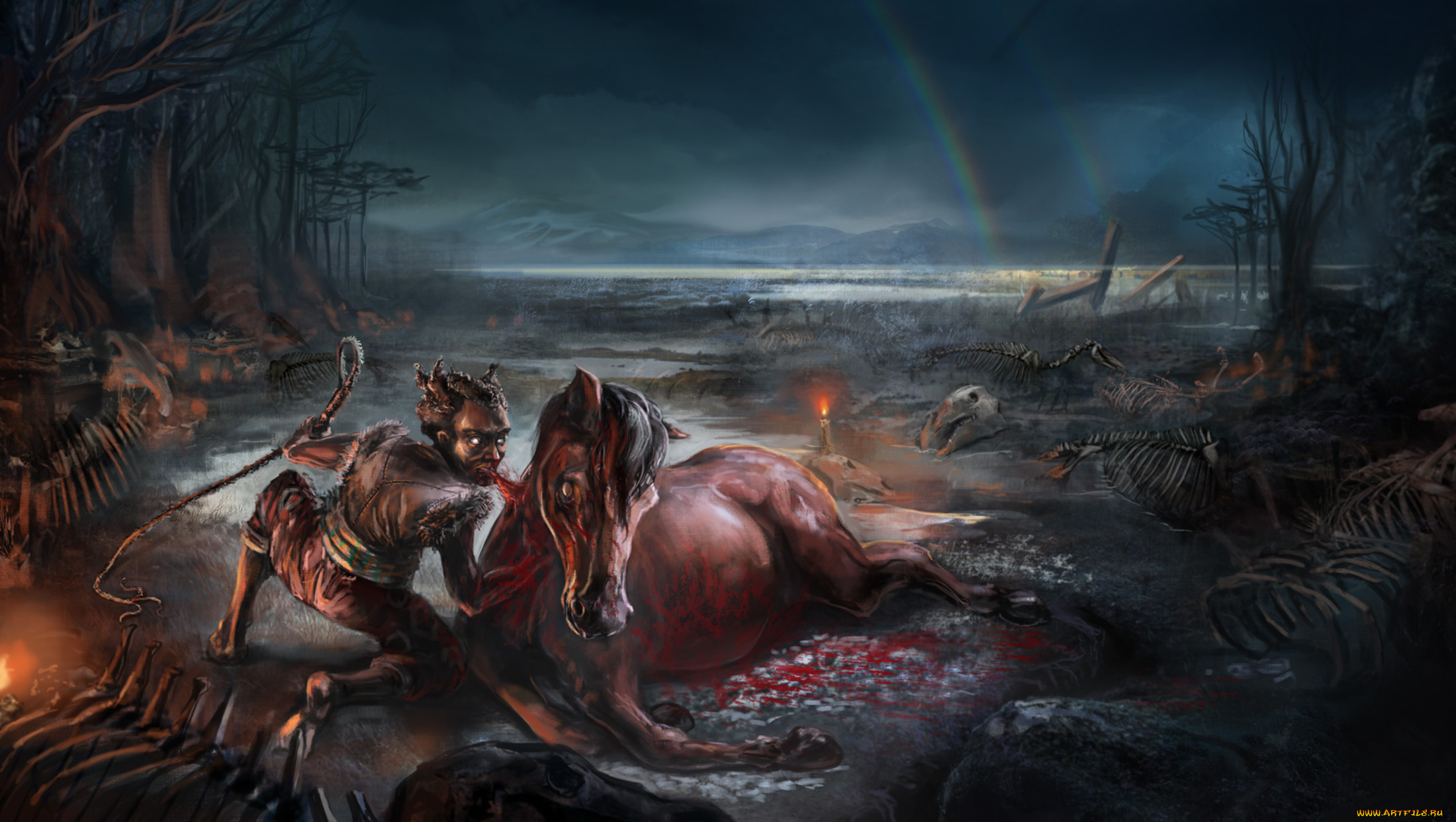 фэнтези, вампиры, существо, конь, кнут