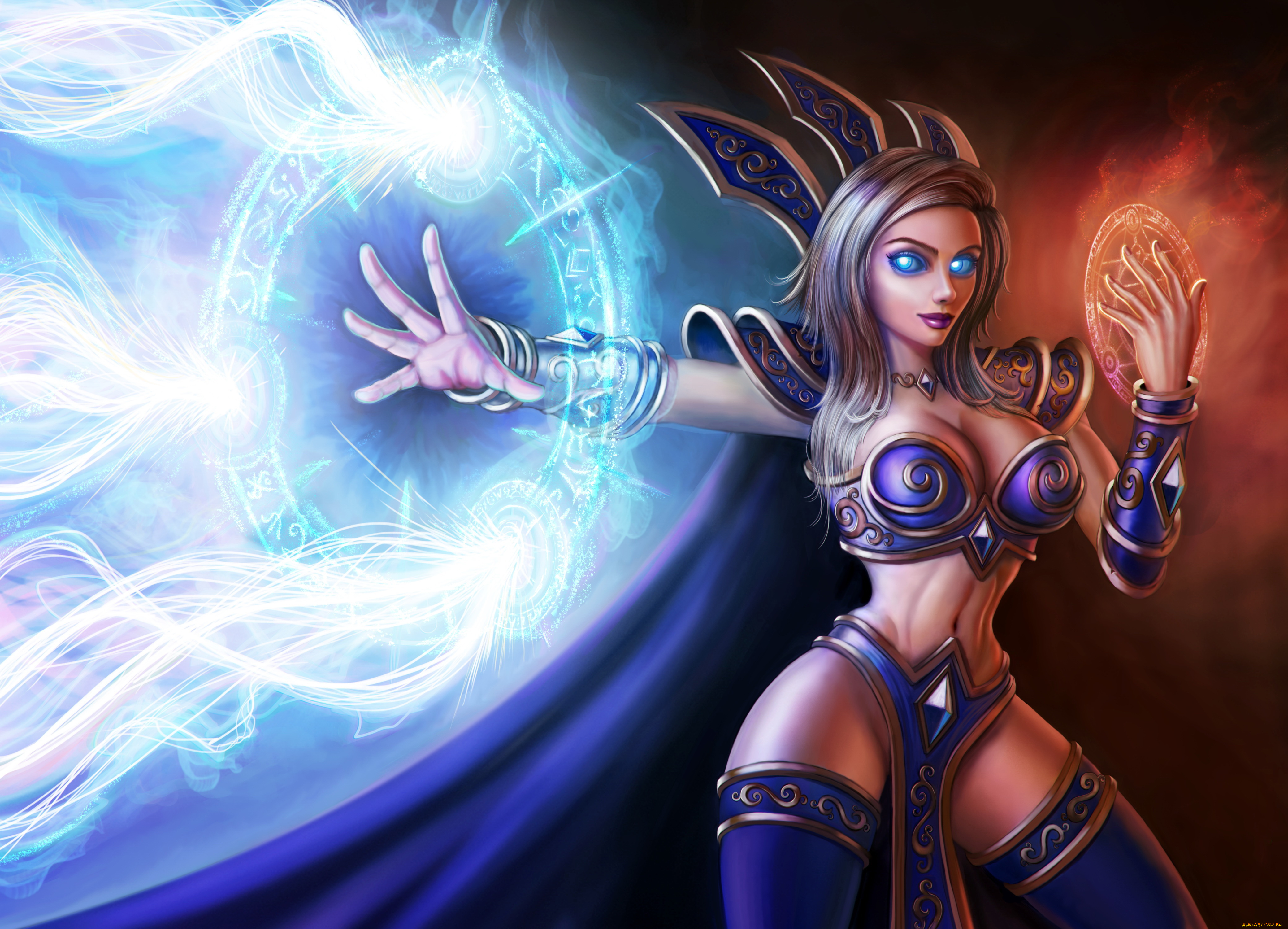 фэнтези, магия, униформа, взгляд, фон, девушка