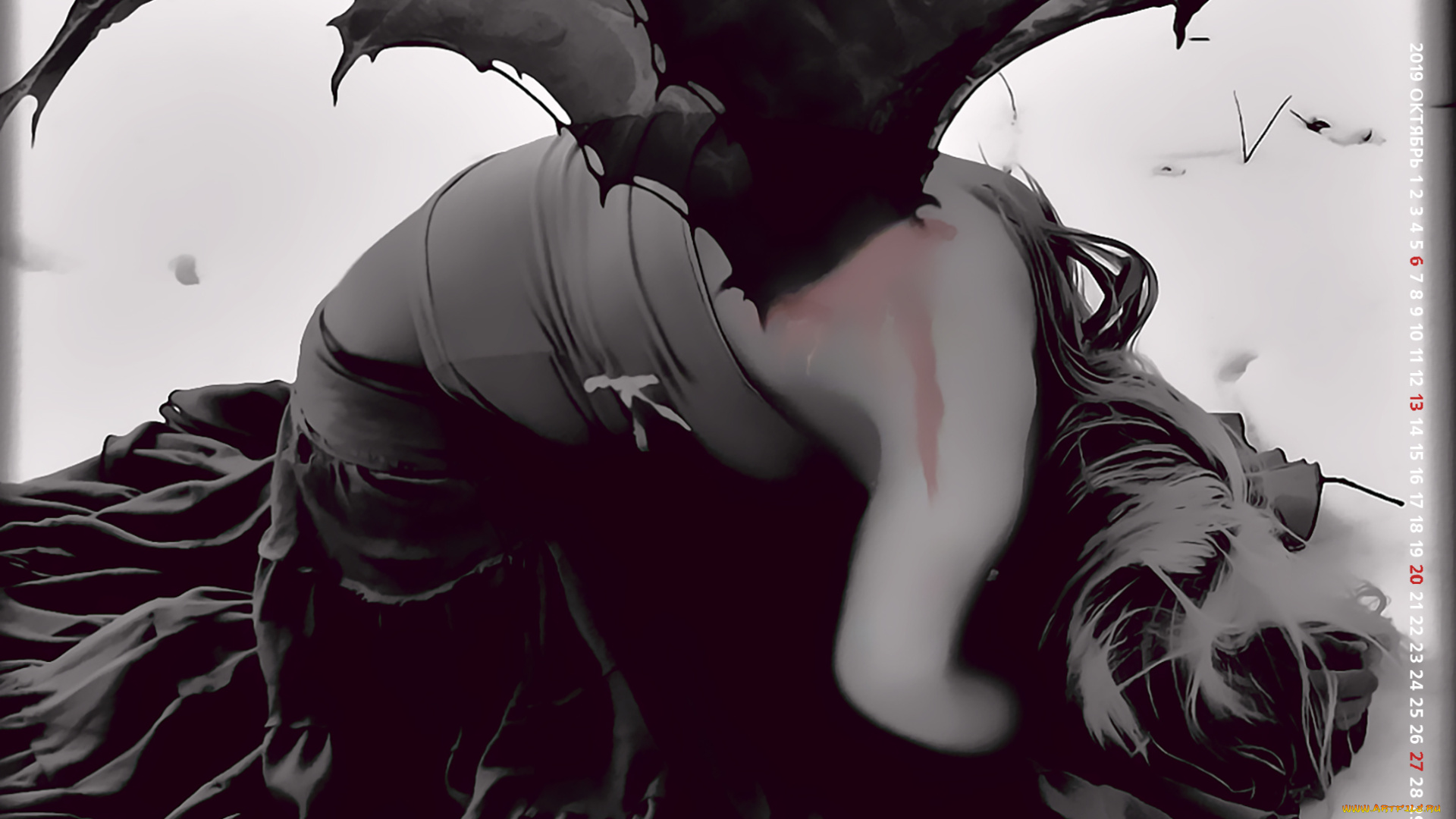 календари, фэнтези, ангел, крылья, 2019, calendar, кровь, девушка