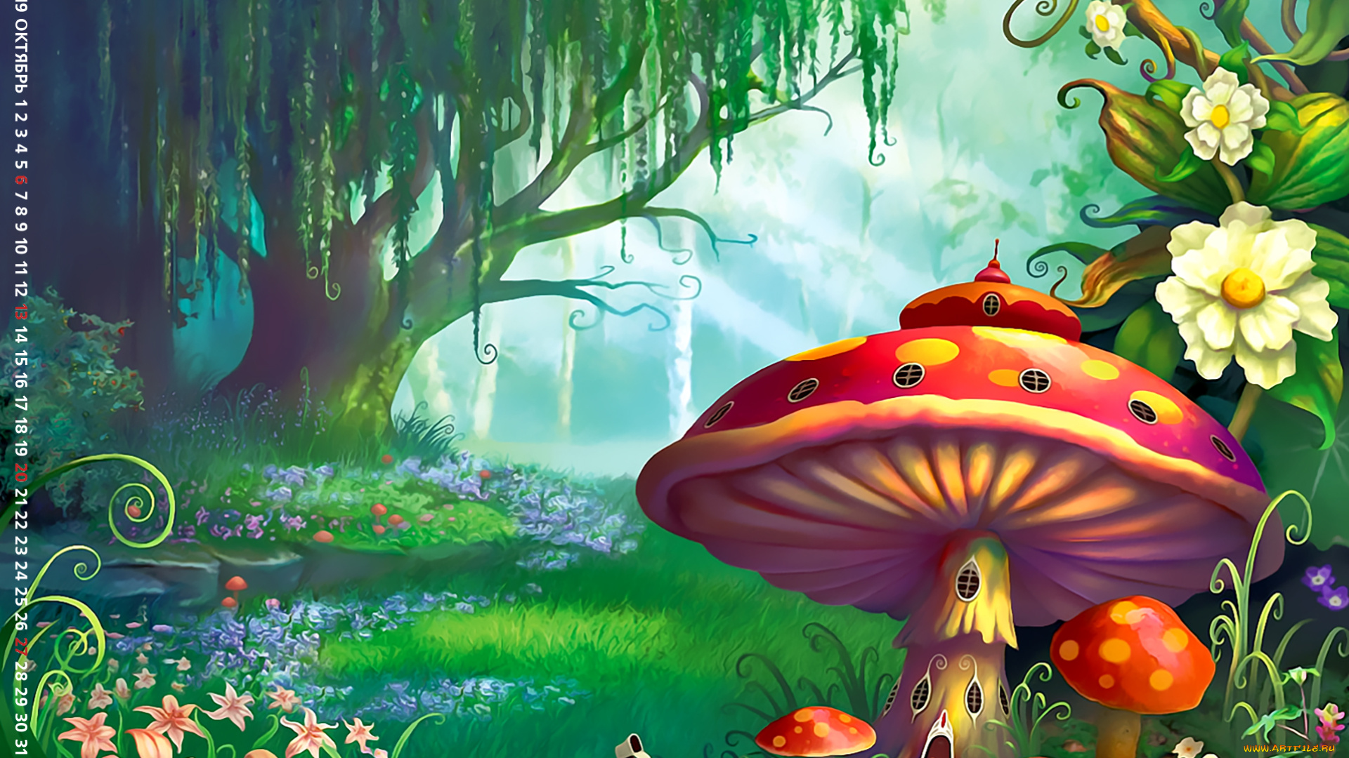 календари, фэнтези, дерево, природа, растение, calendar, 2019, дом, гриб