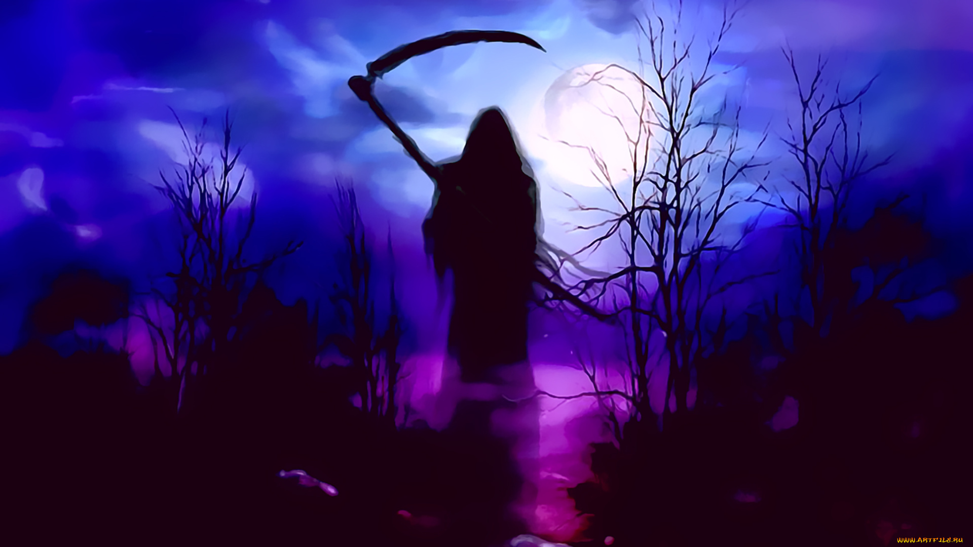 календари, фэнтези, коса, ночь, 2019, calendar, капюшон, растение, природа, луна