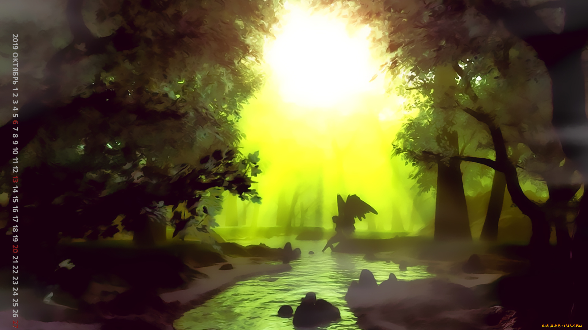 календари, фэнтези, природа, растение, крылья, водоем, 2019, calendar, ангел, вода