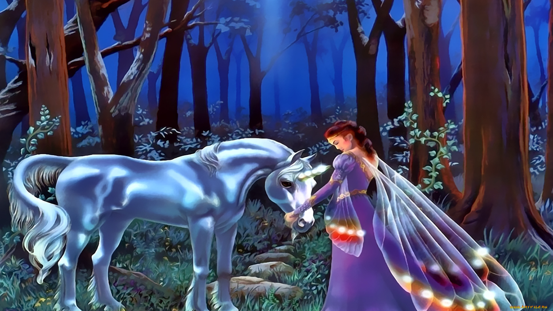 календари, фэнтези, растение, природа, лошадь, крылья, фея, единорог, деревья, девушка, конь, 2019, calendar