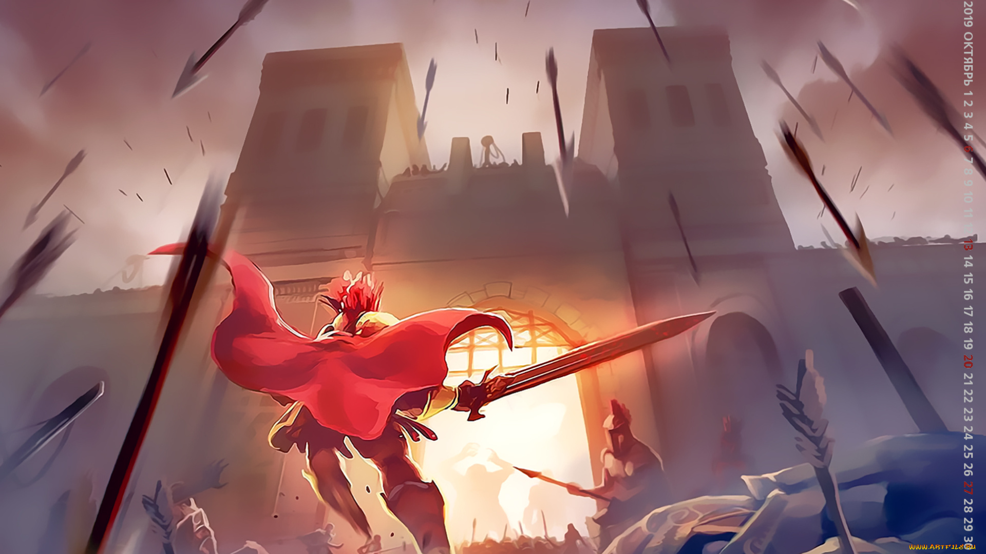 календари, фэнтези, здание, оружие, 2019, calendar, битва, воин, стрела