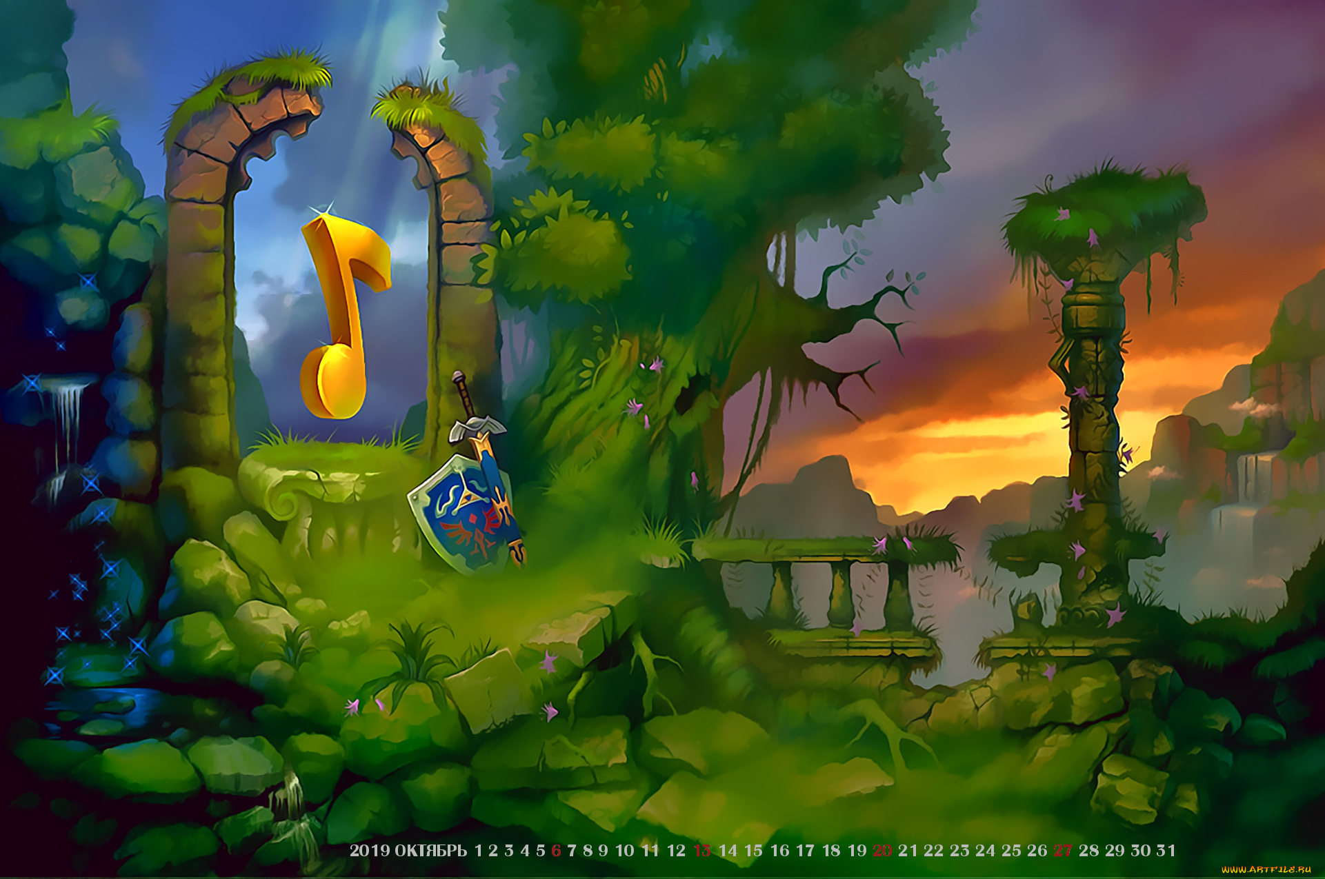 календари, фэнтези, нота, ооужие, щит, природа, растение, архитектура, calendar, 2019