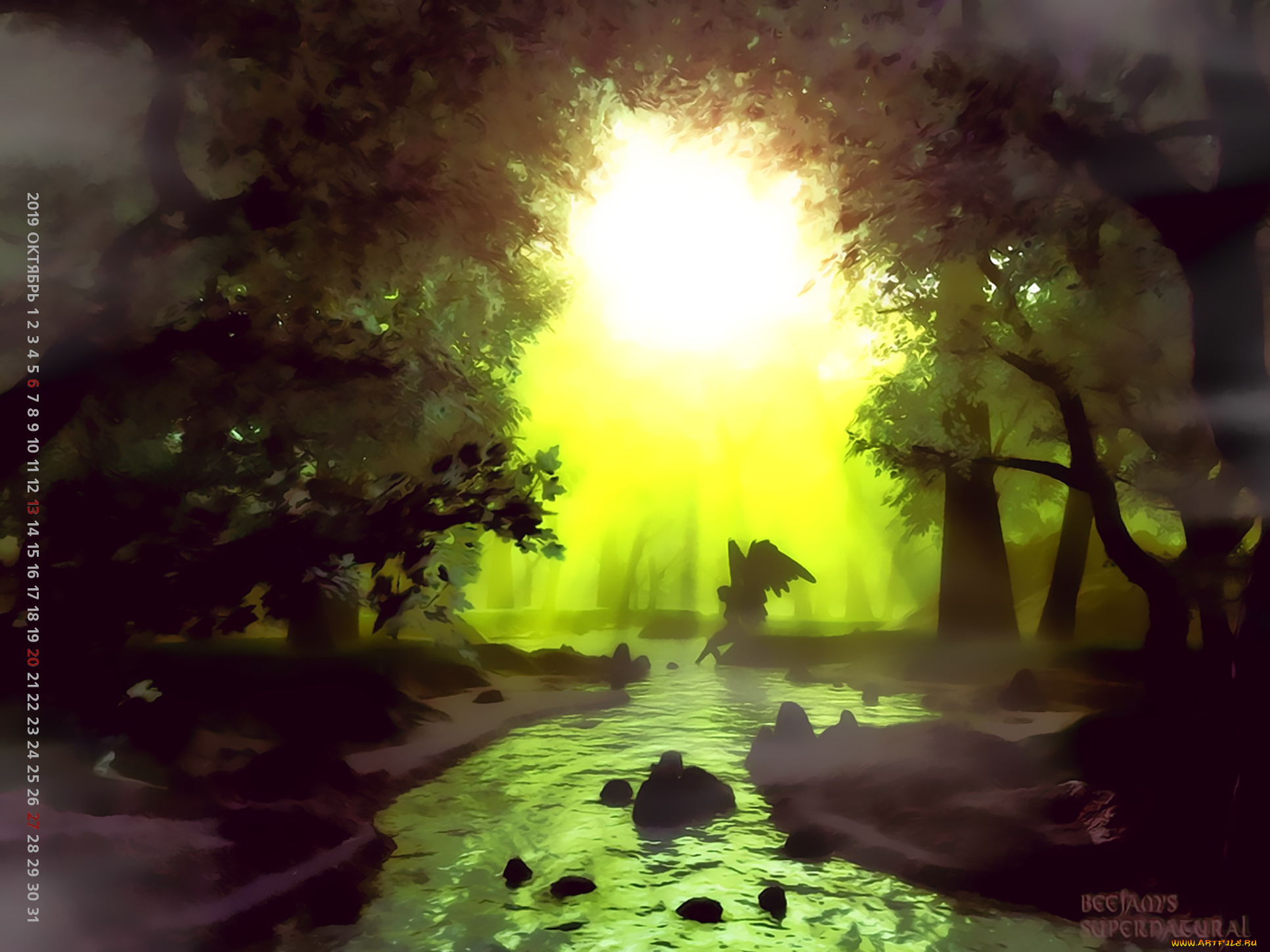 календари, фэнтези, природа, растение, крылья, водоем, 2019, calendar, ангел, вода