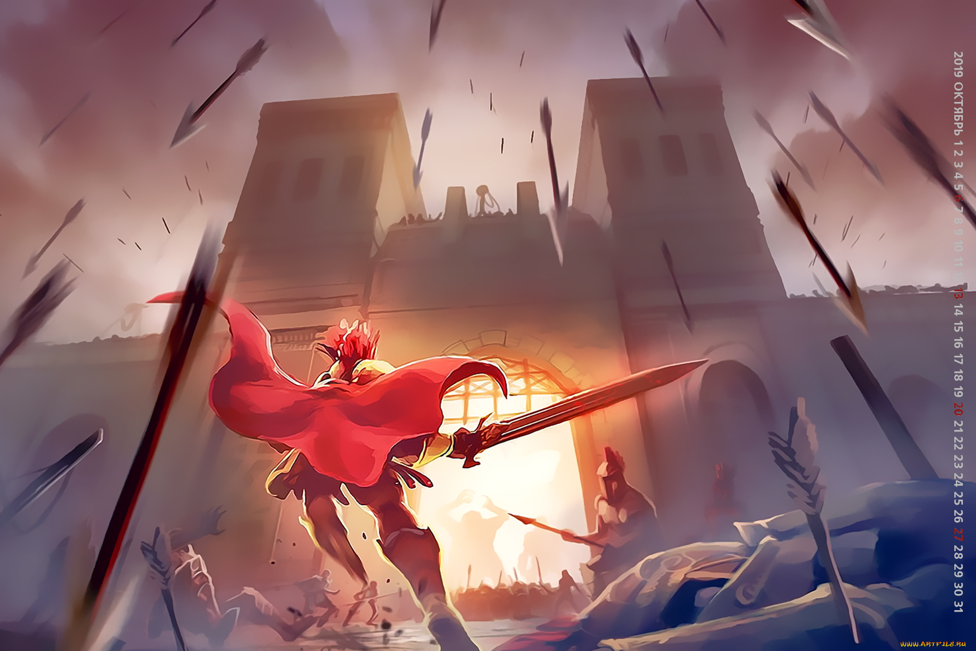 календари, фэнтези, здание, оружие, 2019, calendar, битва, воин, стрела