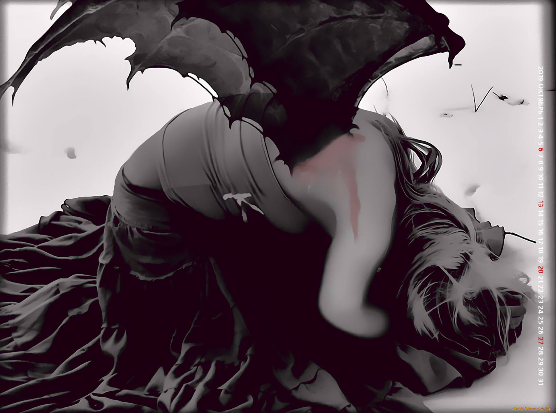 календари, фэнтези, ангел, крылья, 2019, calendar, кровь, девушка