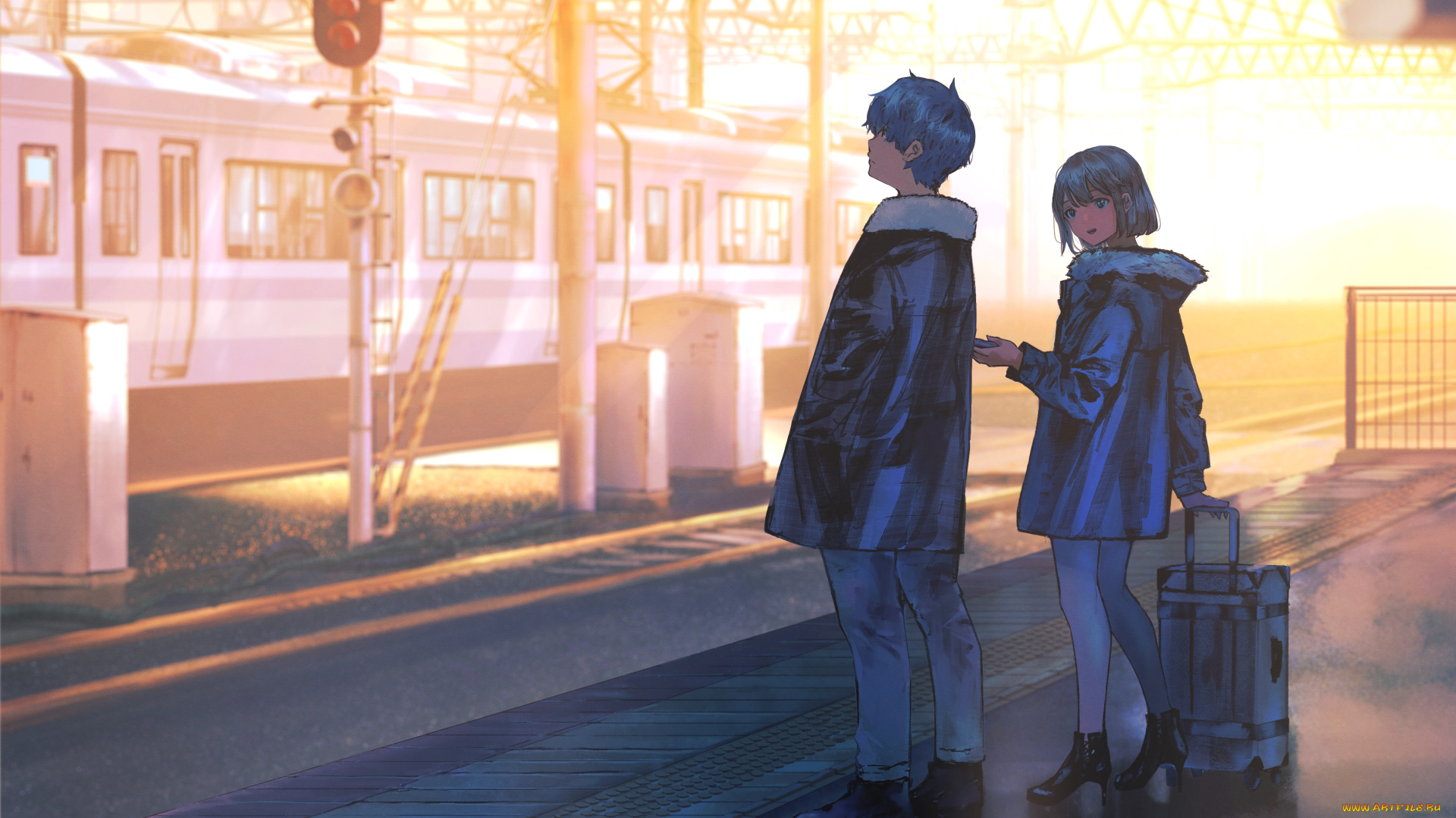 аниме, город, , улицы, , интерьер, , здания, девушка, парень