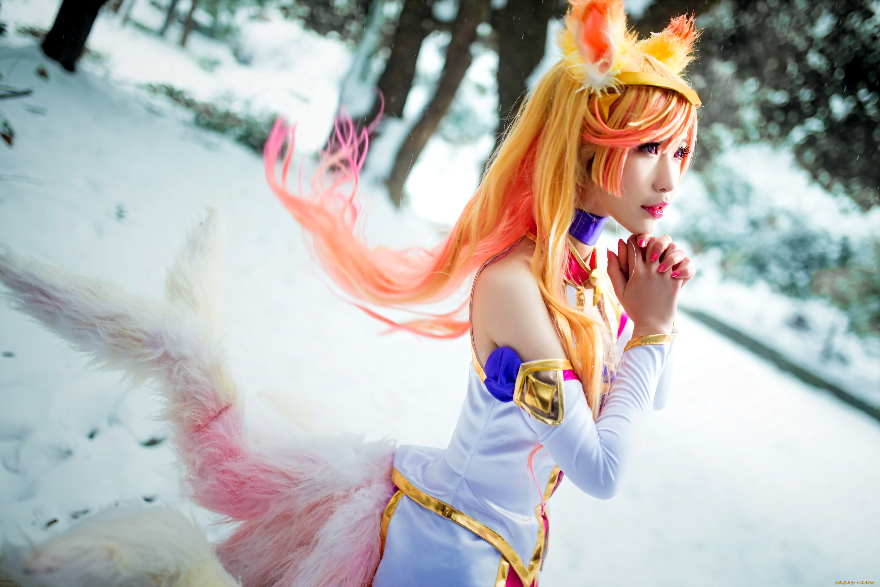 девушки, dong, dong, guai, костюм, снег, молитва