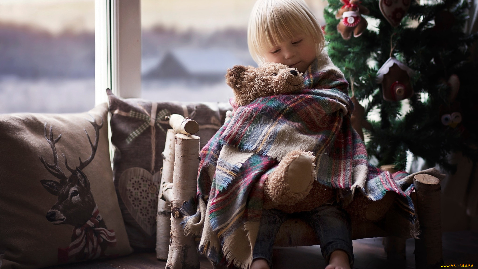 разное, дети, ребенок, мишка, плед, кресло, подушки, ёлка