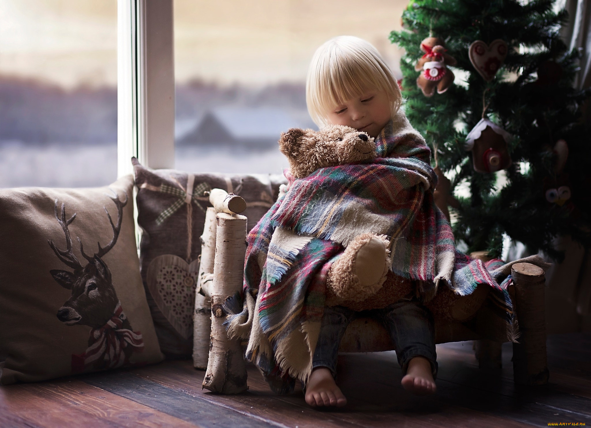 разное, дети, ребенок, мишка, плед, кресло, подушки, ёлка