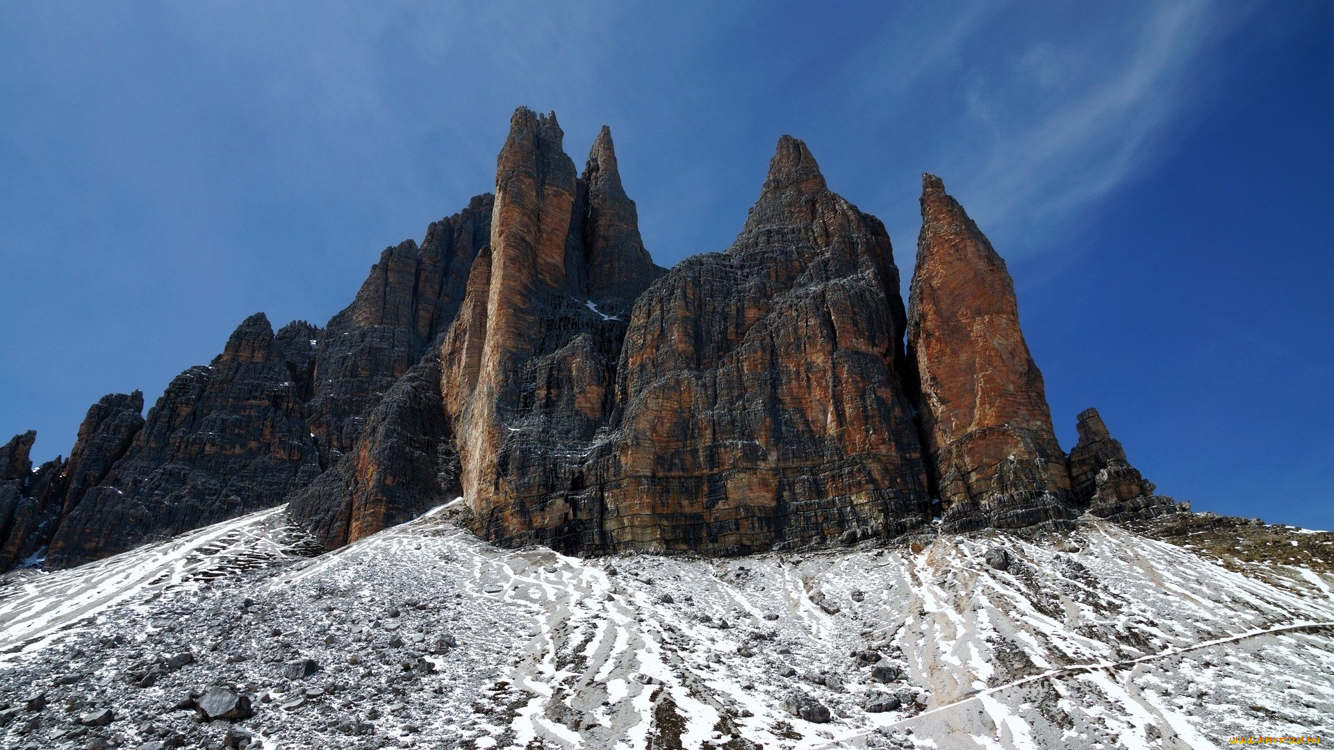 природа, горы, снег, облака, небо