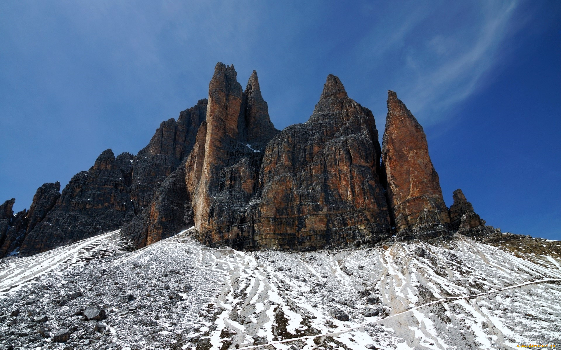 природа, горы, снег, облака, небо