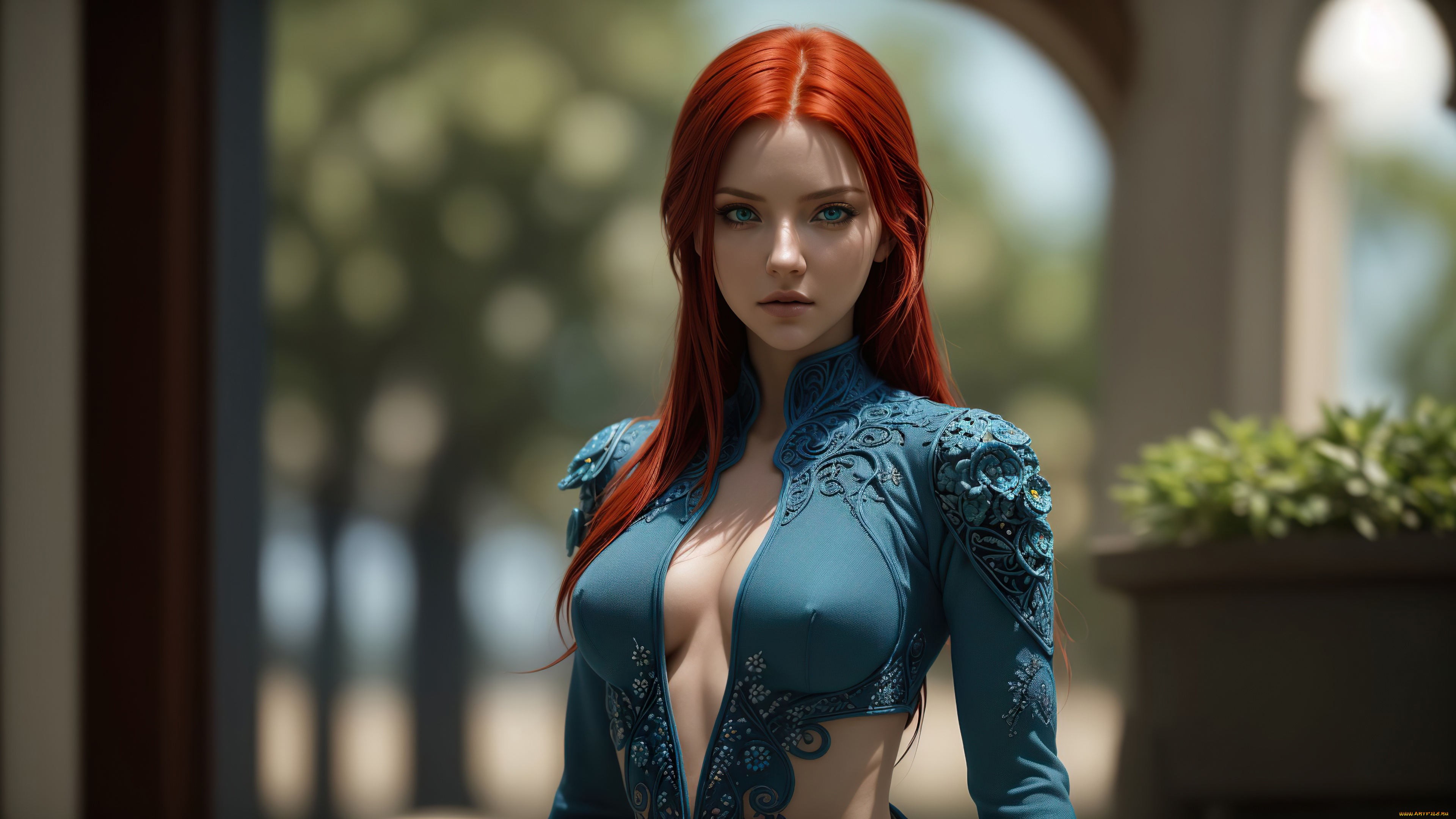 нейросеть, 3д, графика, люди, , people, girl, fantasy, red, hair, art, blue, eyes, digital