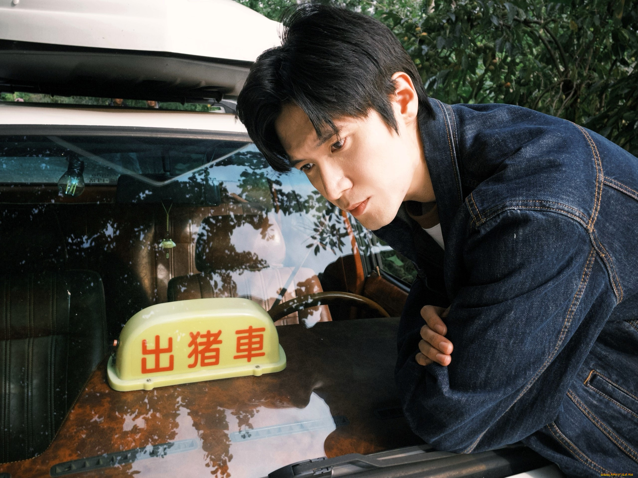 мужчины, liu, haikuan, актер, куртка, машина, капот