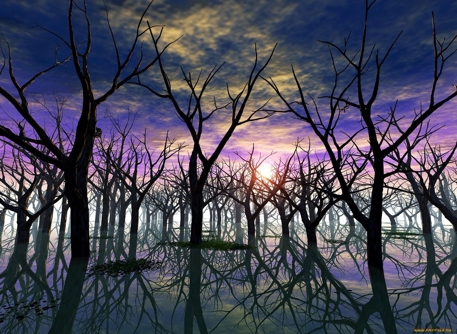 3д, графика, nature, landscape, природа, деревья