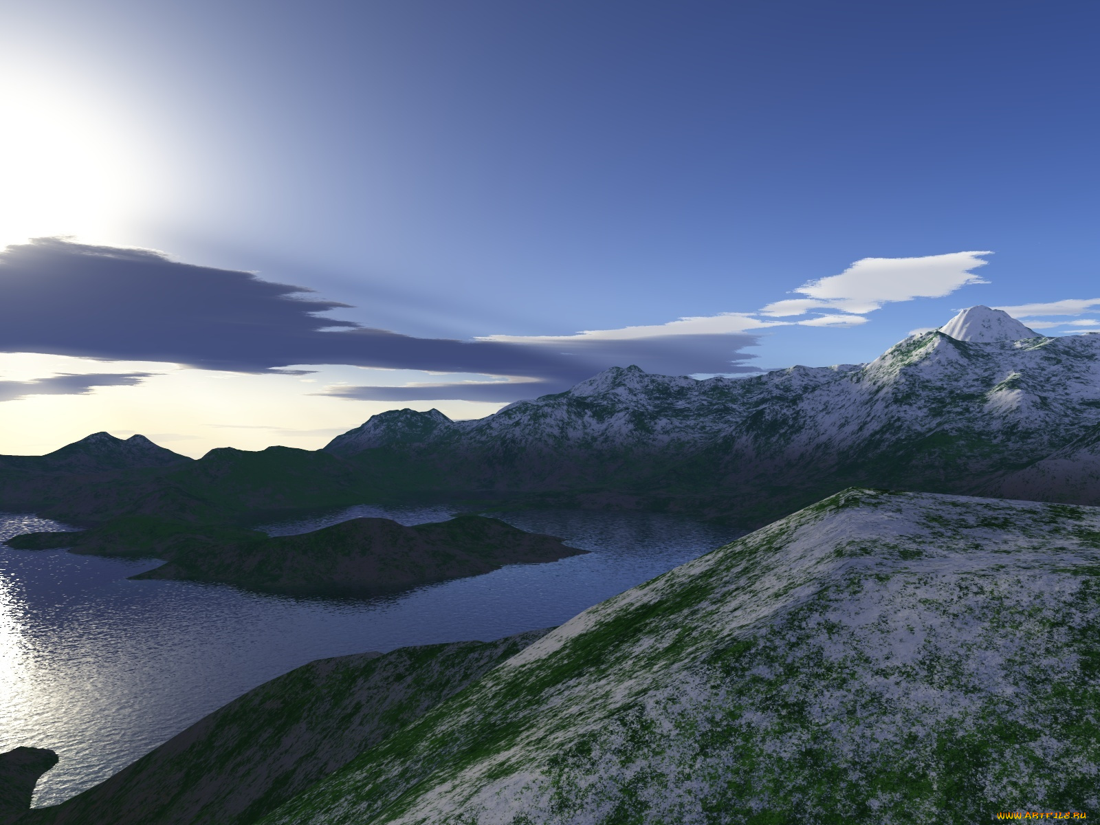 3д, графика, nature, landscape, природа, снег, холмы