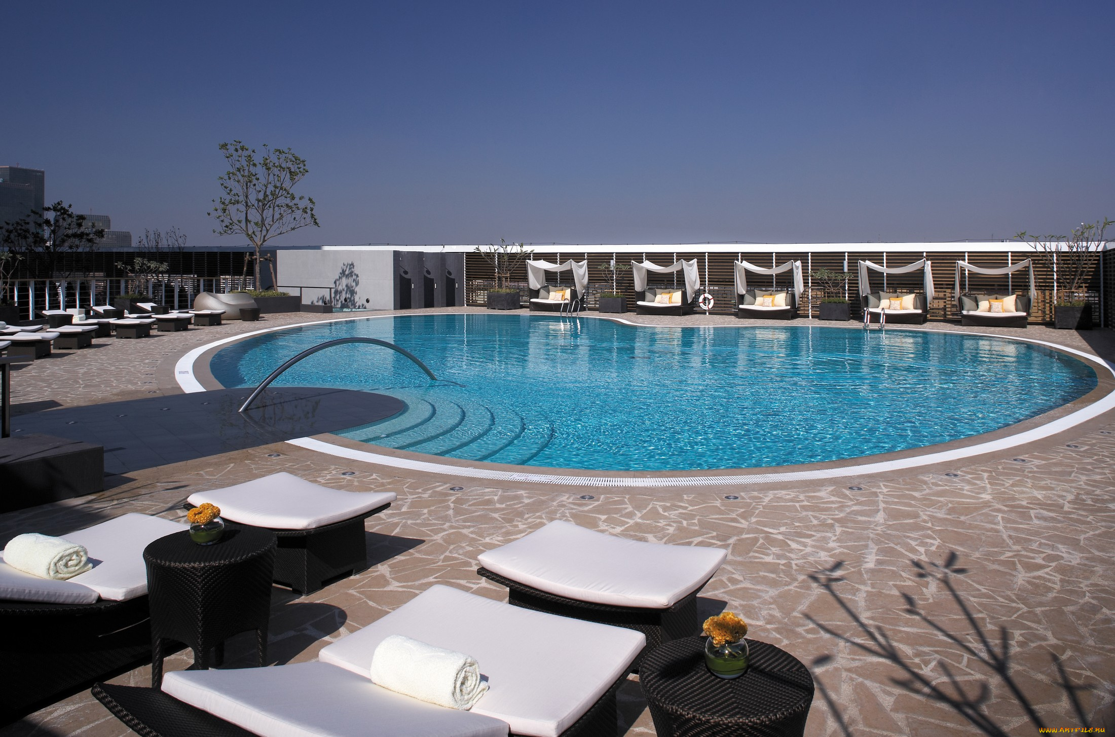 интерьер, бассейны, открытые, площадки, вода, бассейн, ступеньки