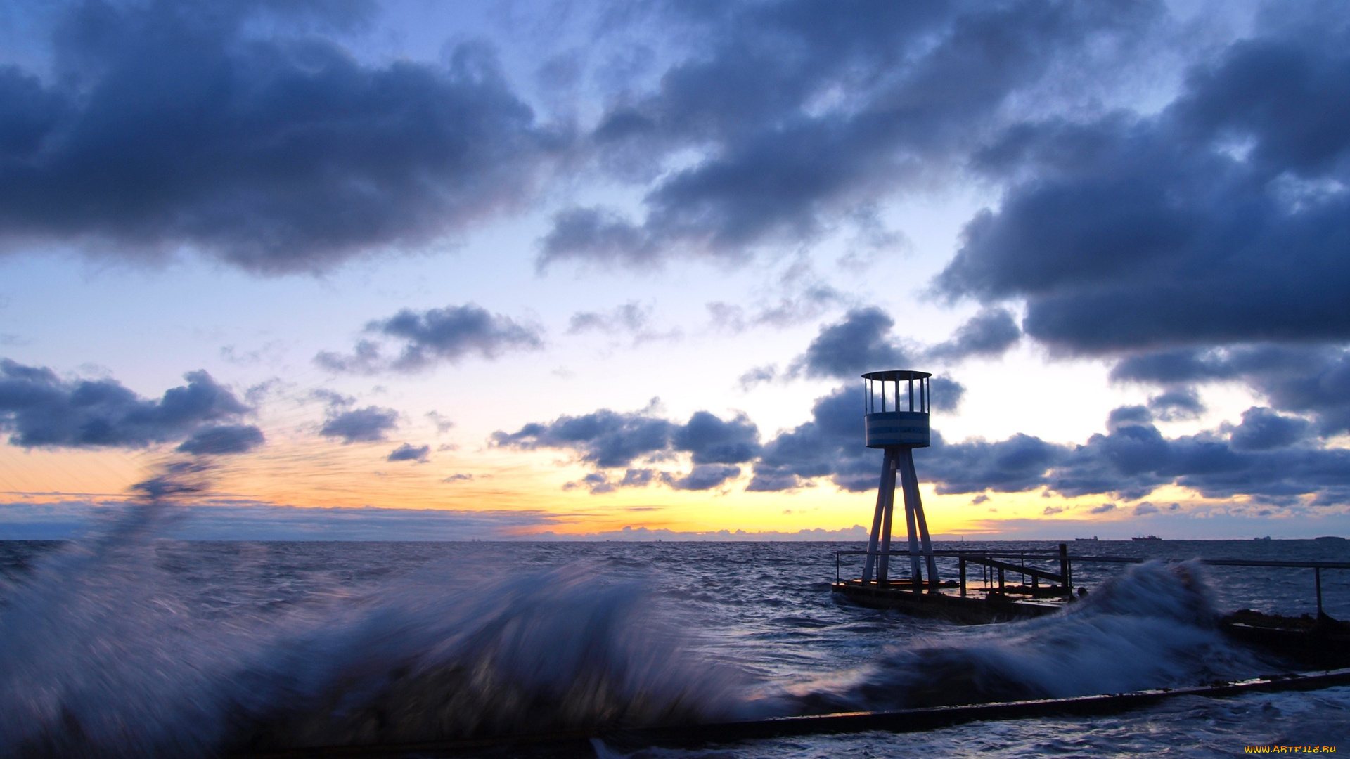 природа, моря, океаны, волны, океан, волнолом, тучи