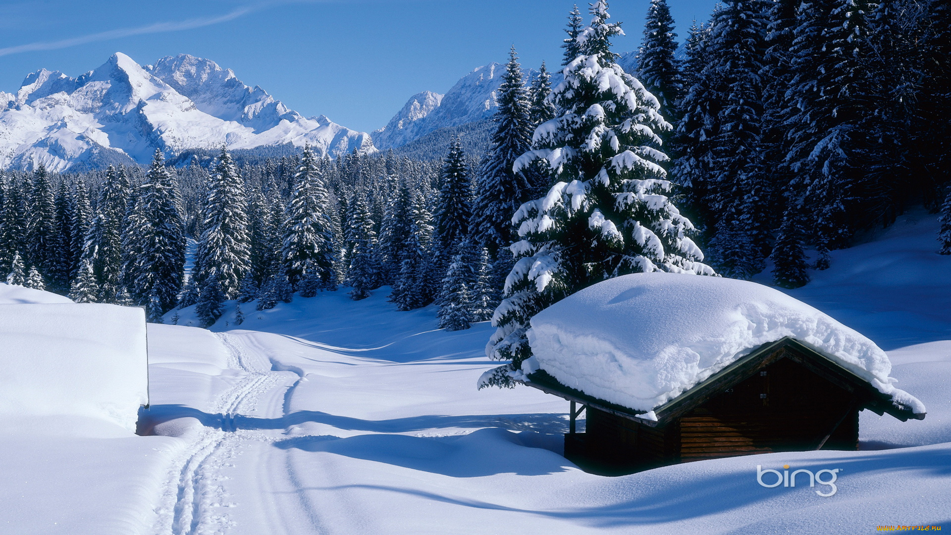 природа, зима, снгег, дома, лес, горы