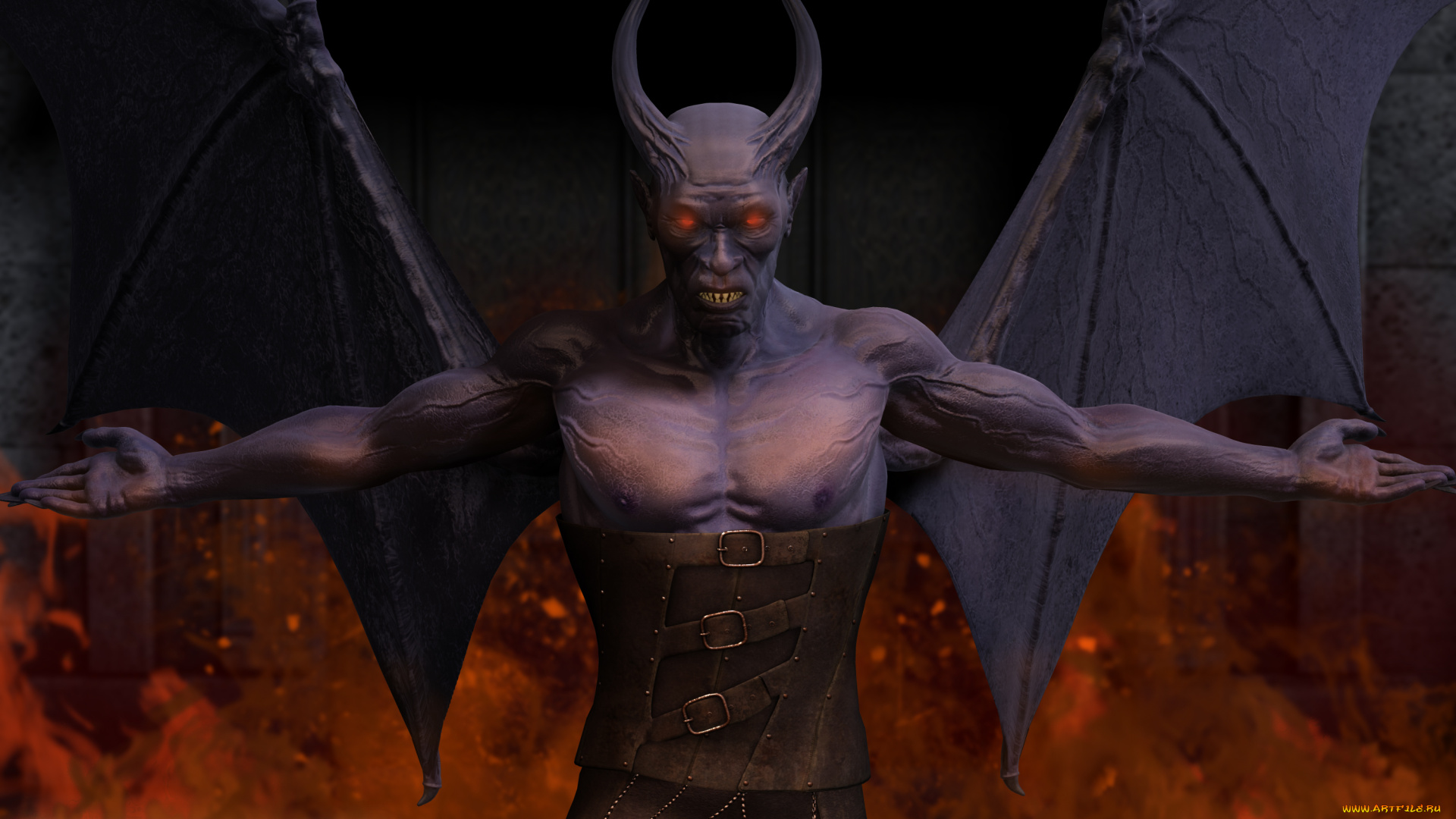 3д, графика, creatures, , существа, демон, рога, крылья