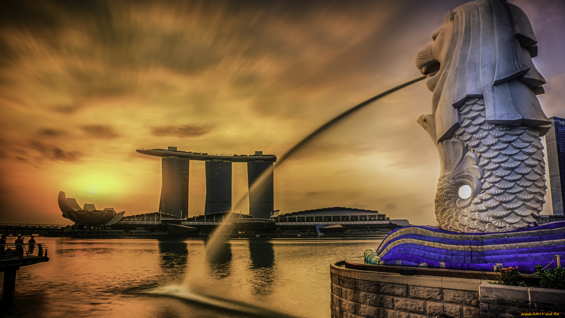 города, сингапур, , сингапур, закат