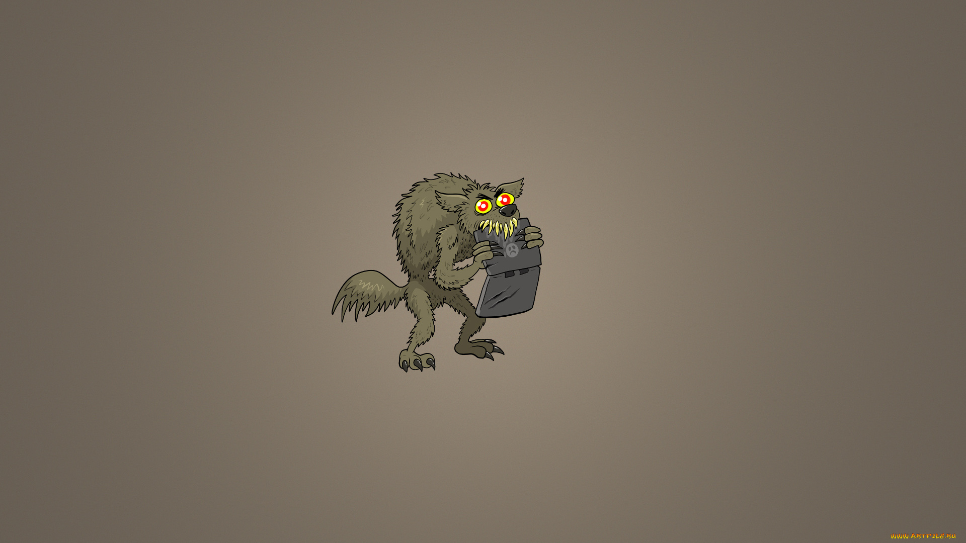 волк, грызет, ноутбук, рисованные, минимализм, оборотень, ноутбук, werewolf, волк