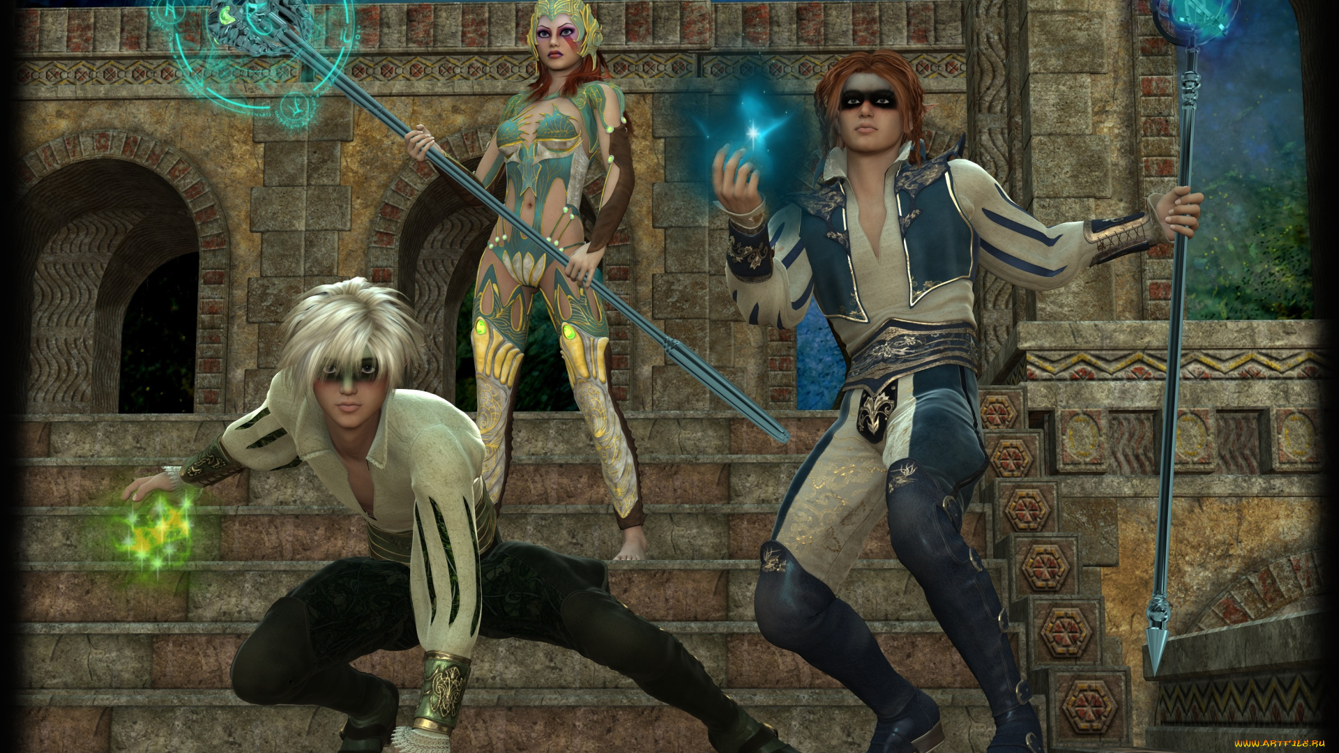 3д, графика, фантазия, , fantasy, девушка, взгляд, фон, шест, мужчины, лестница