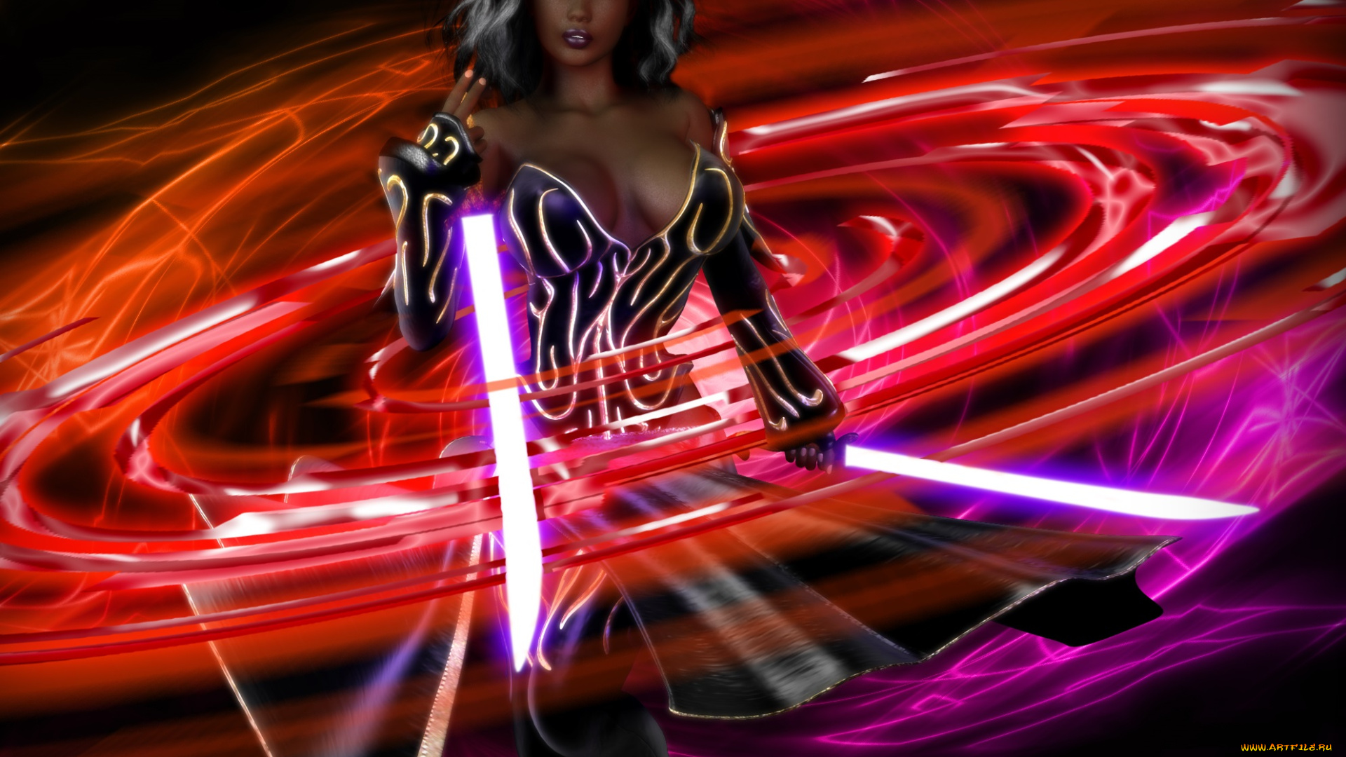 3д, графика, фантазия, , fantasy, девушка, взгляд, фон, оружие