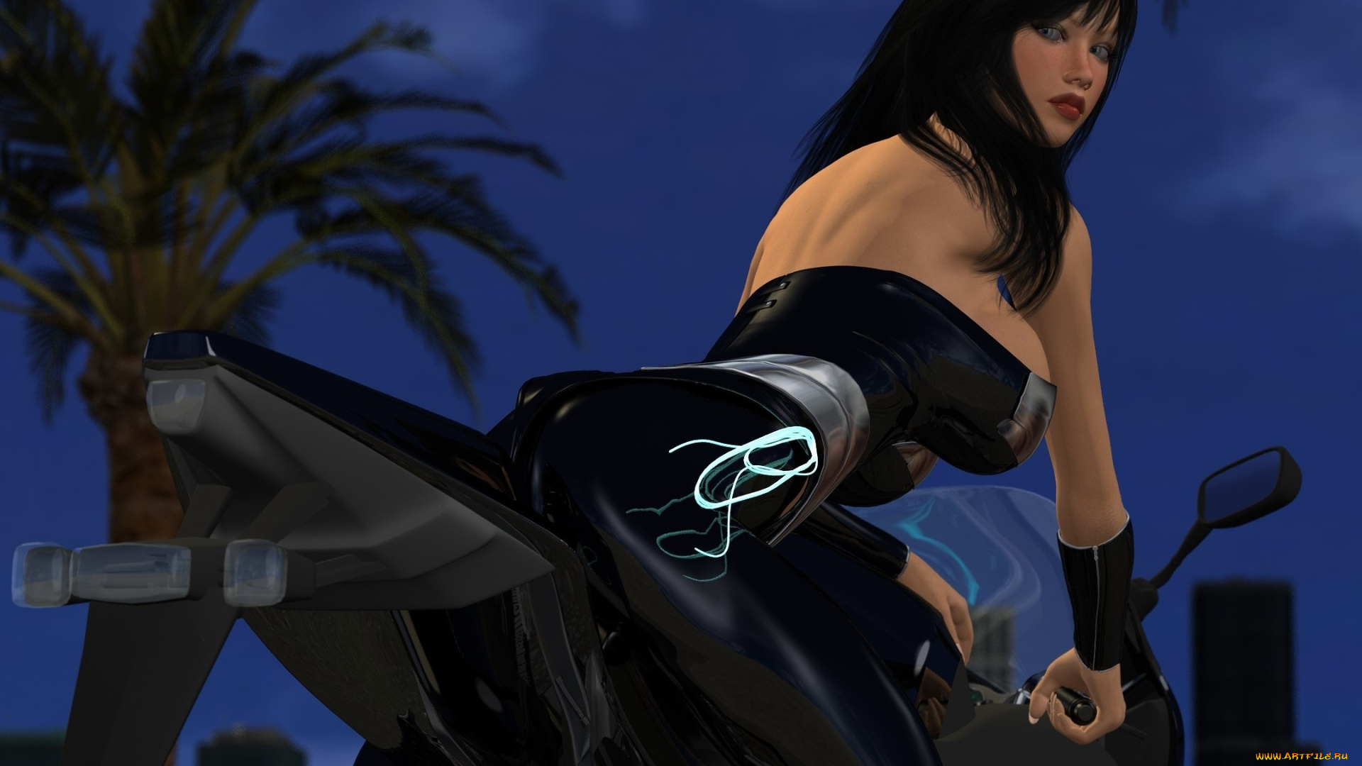 3д, графика, люди, , people, девушка, взгляд, фон, мотоцикл