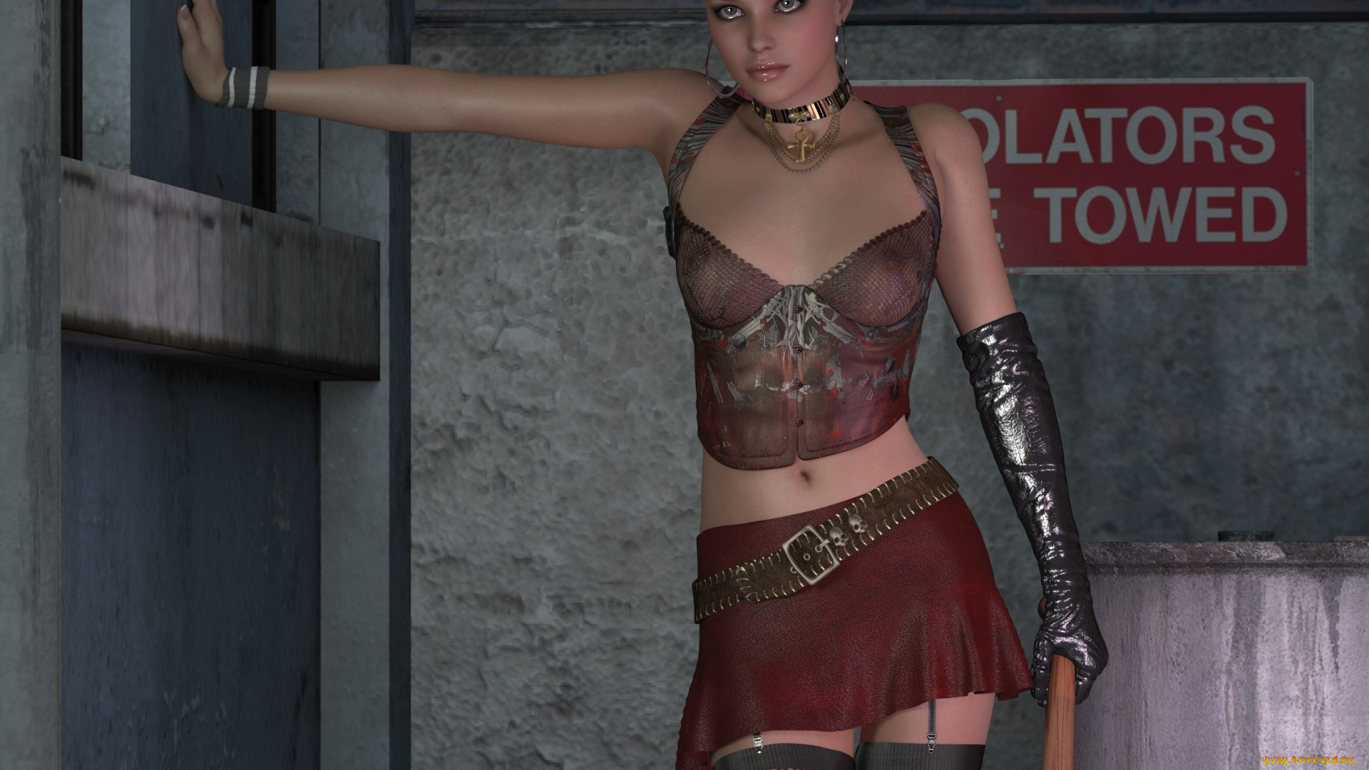 3д, графика, люди, , people, дубинка, взгляд, фон, девушка