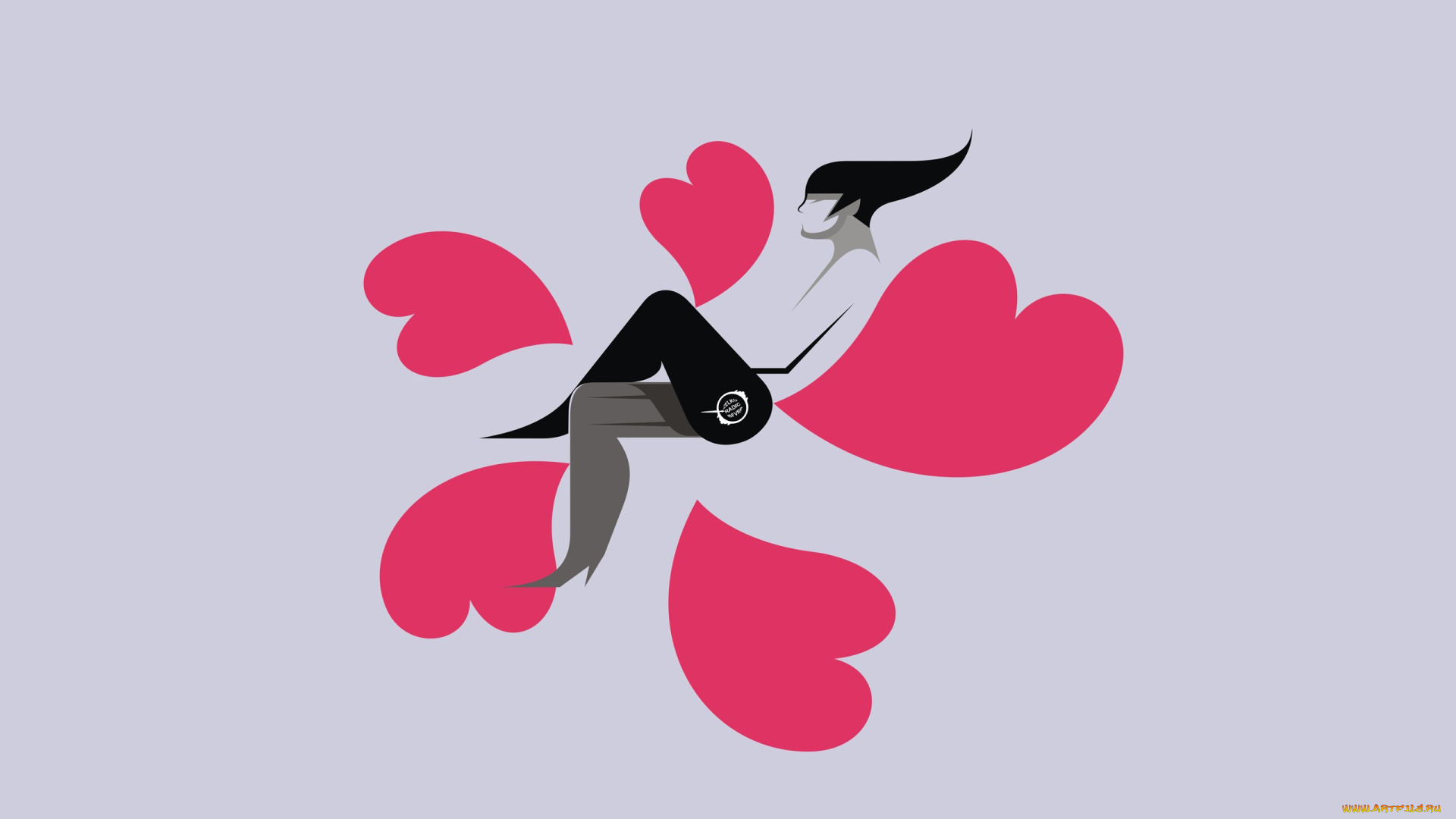 рисованное, минимализм, сердечки, девушка, взгляд, фон