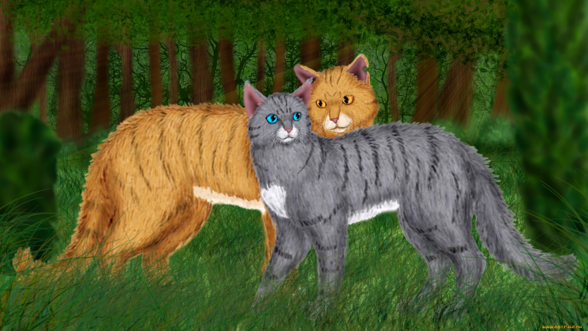 рисованное, животные, , коты, коты