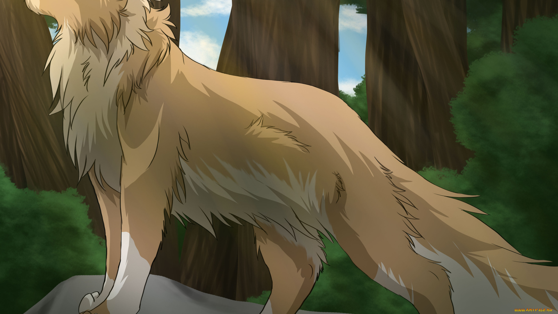 рисованное, животные, , волки, волк, лес