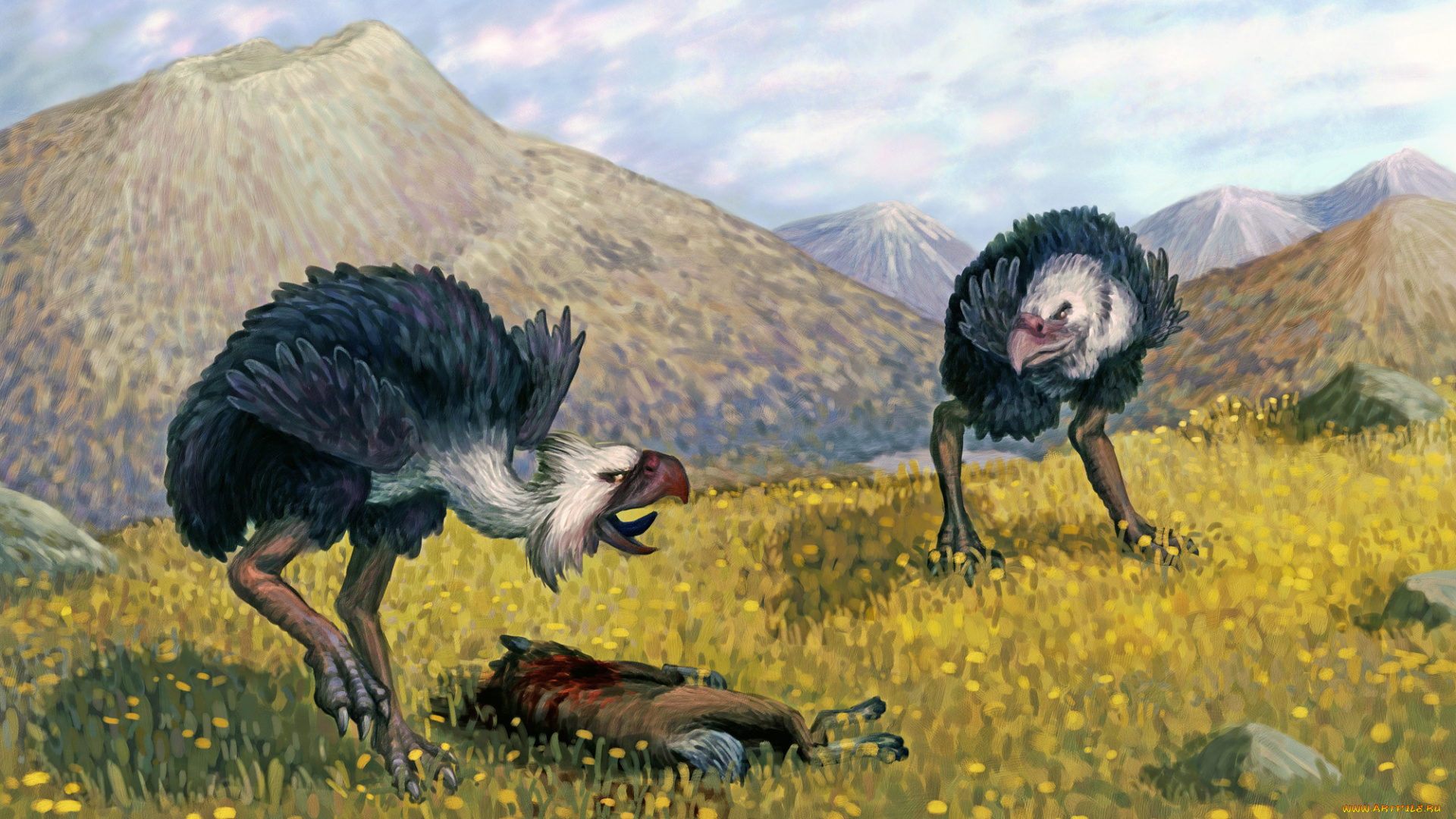 рисованное, животные, грифы, горы, добыча