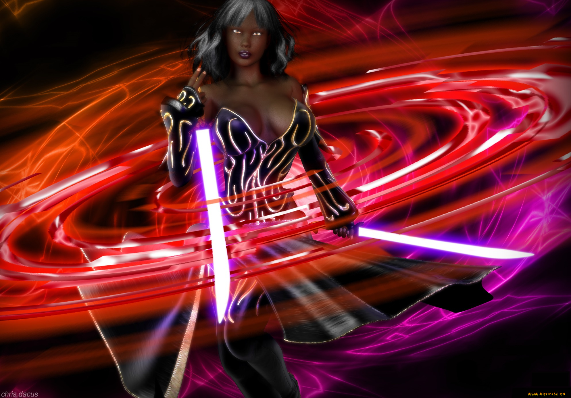 3д, графика, фантазия, , fantasy, девушка, взгляд, фон, оружие