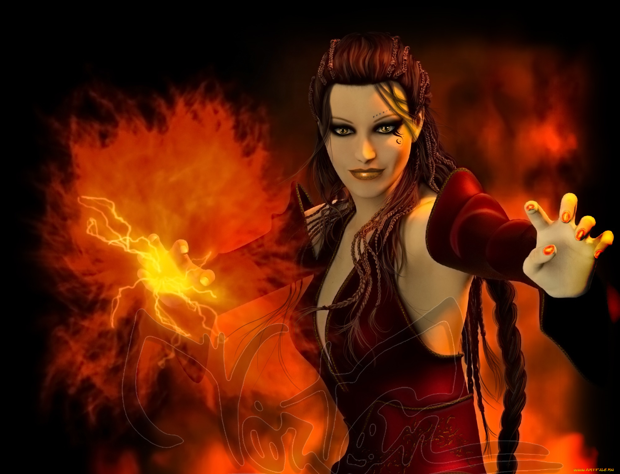 3д, графика, фантазия, , fantasy, девушка, взгляд, фон, магия