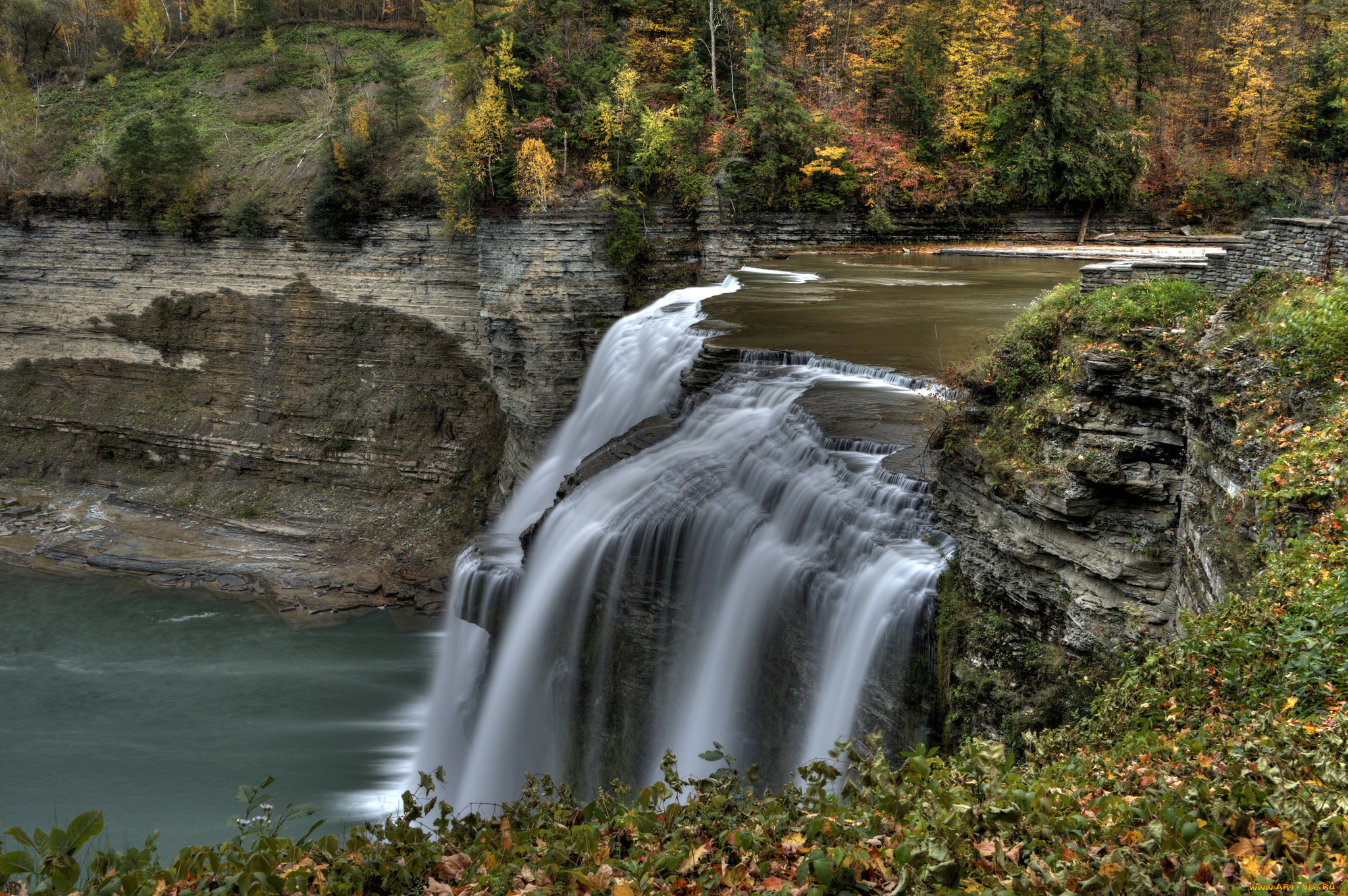 природа, водопады, водопад, река, лес