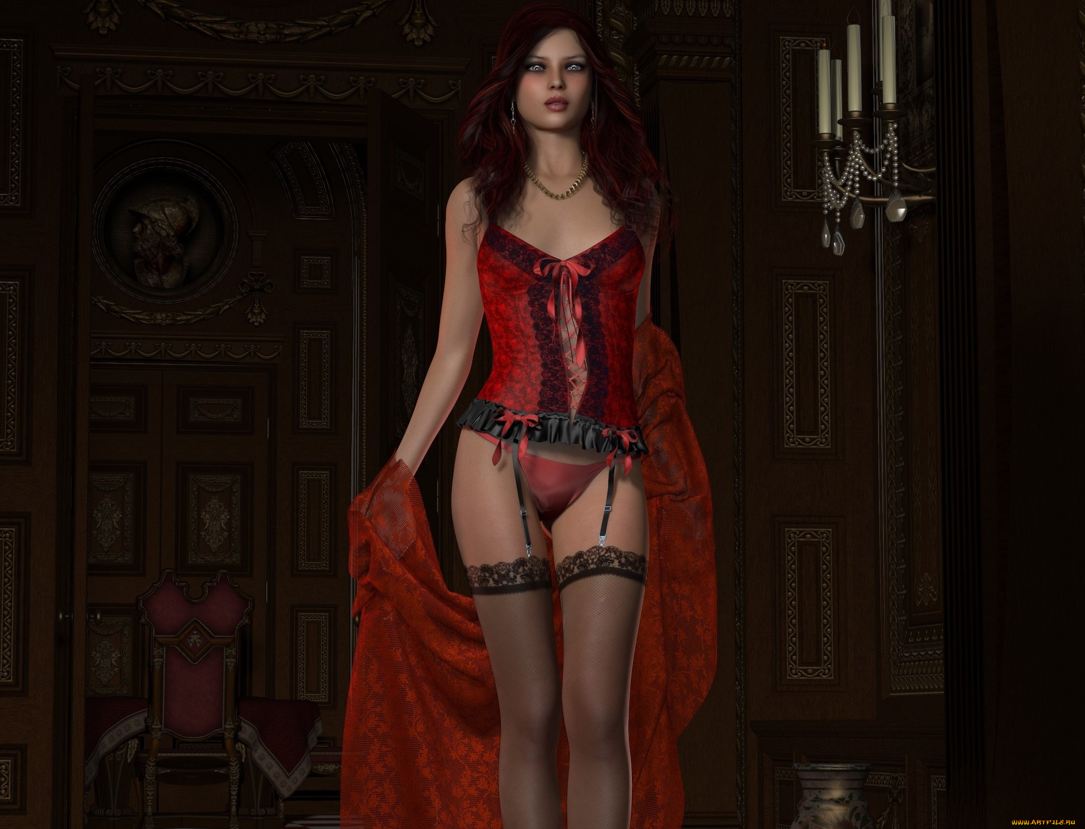 3д, графика, люди, , people, девушка, взгляд, фон, свечи