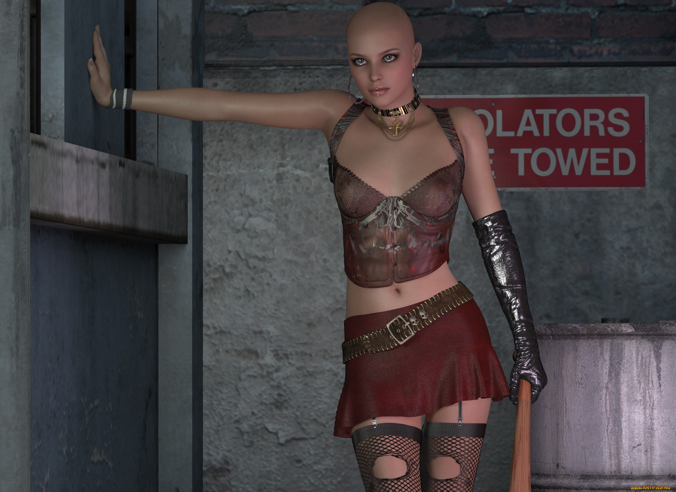 3д, графика, люди, , people, дубинка, взгляд, фон, девушка