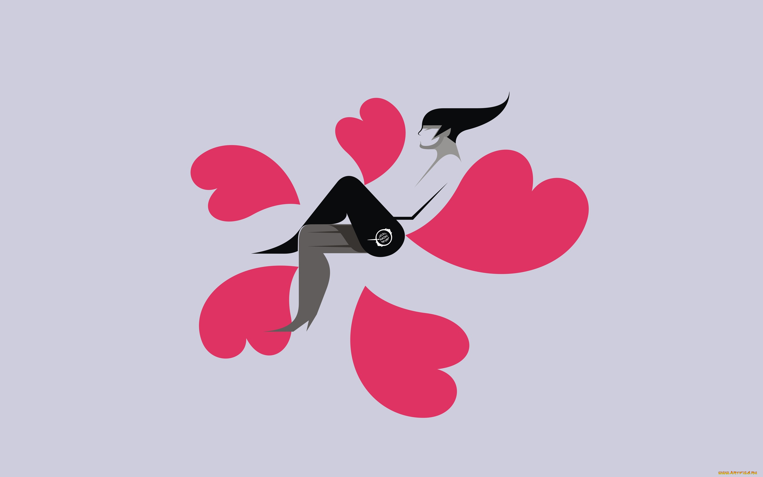 рисованное, минимализм, сердечки, девушка, взгляд, фон