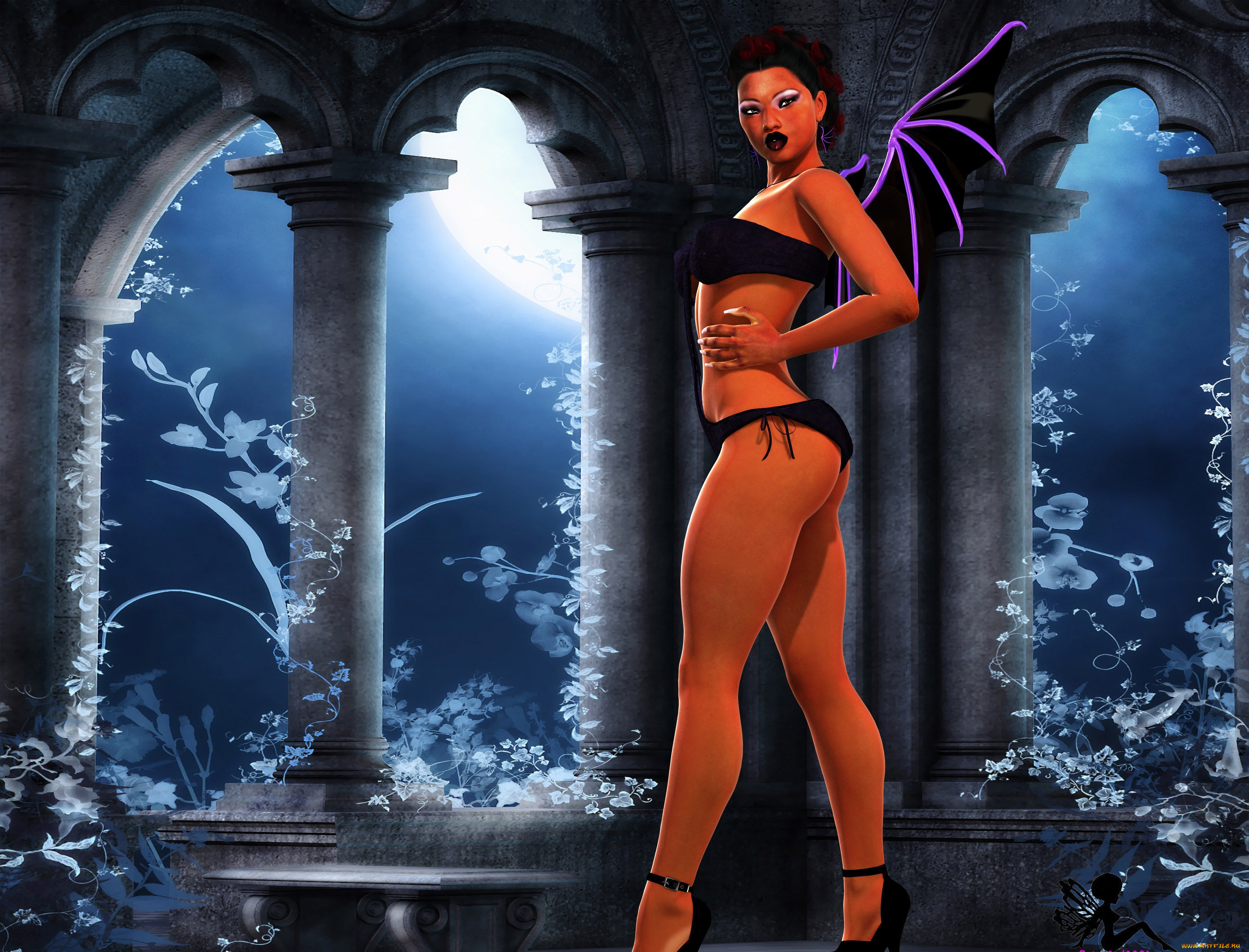 3д, графика, существа, , creatures, девушка, взгляд, фон, демон