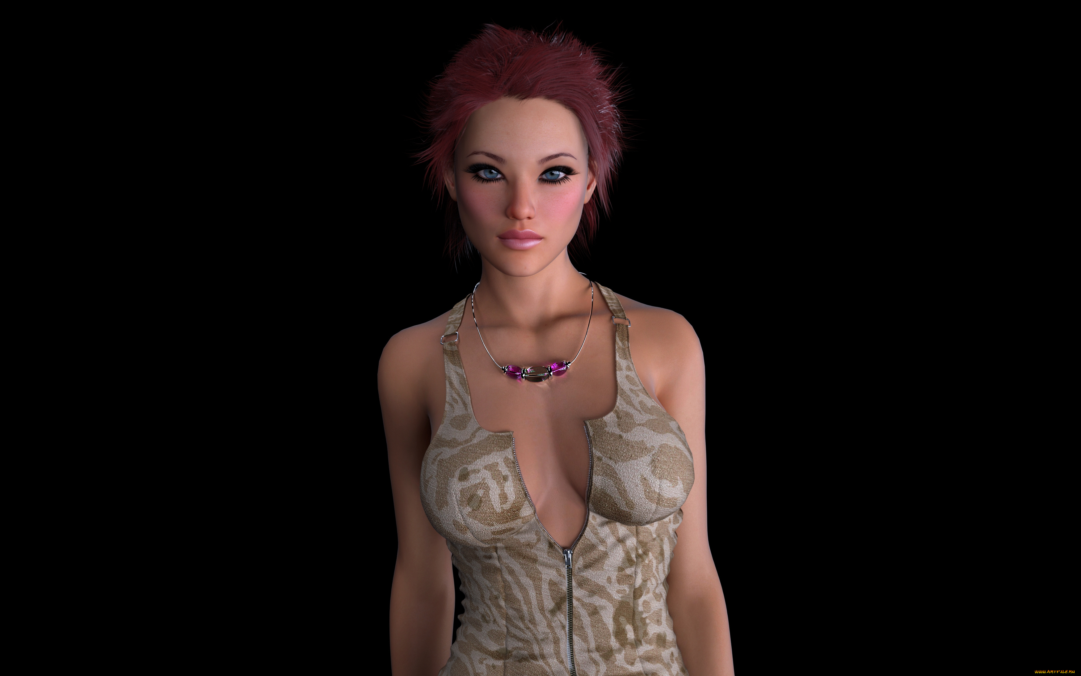 3д, графика, люди, , people, рыжая, фон, взгляд, девушка