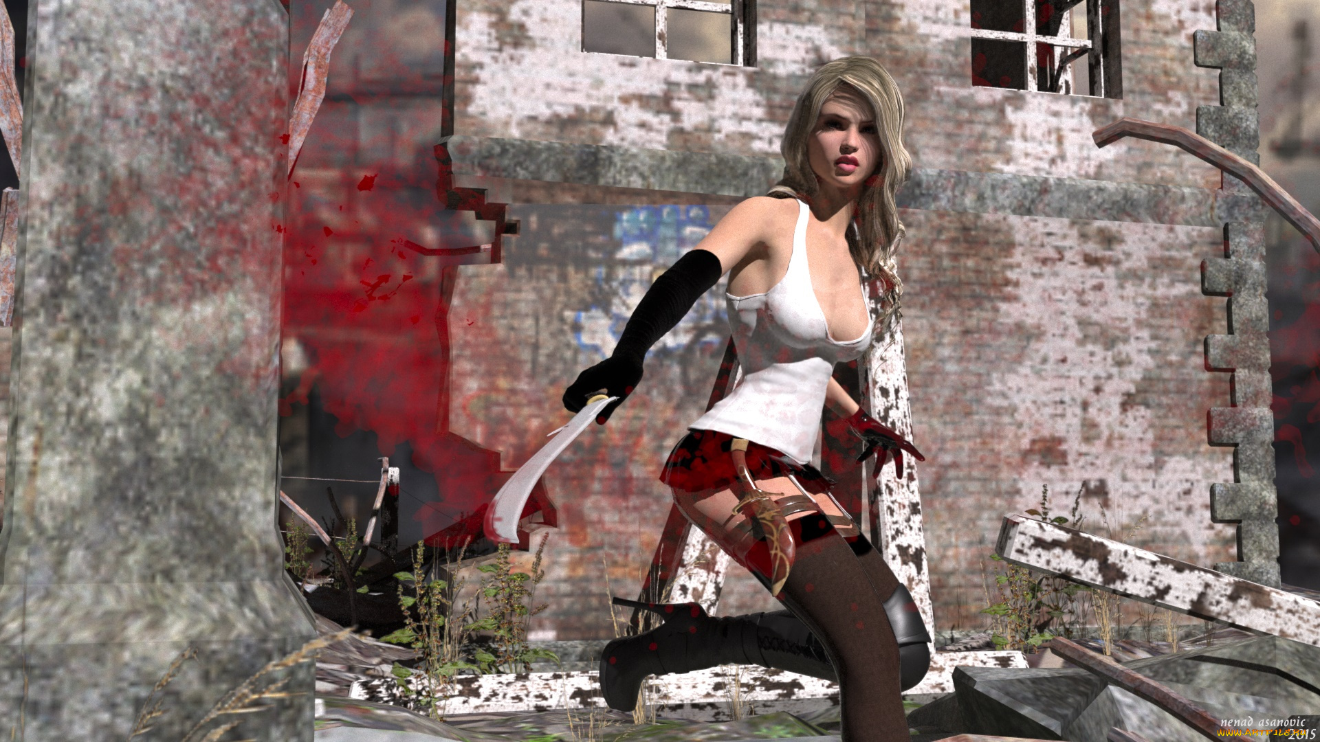 3д, графика, фантазия, , fantasy, девушка, взгляд, фон, оружие